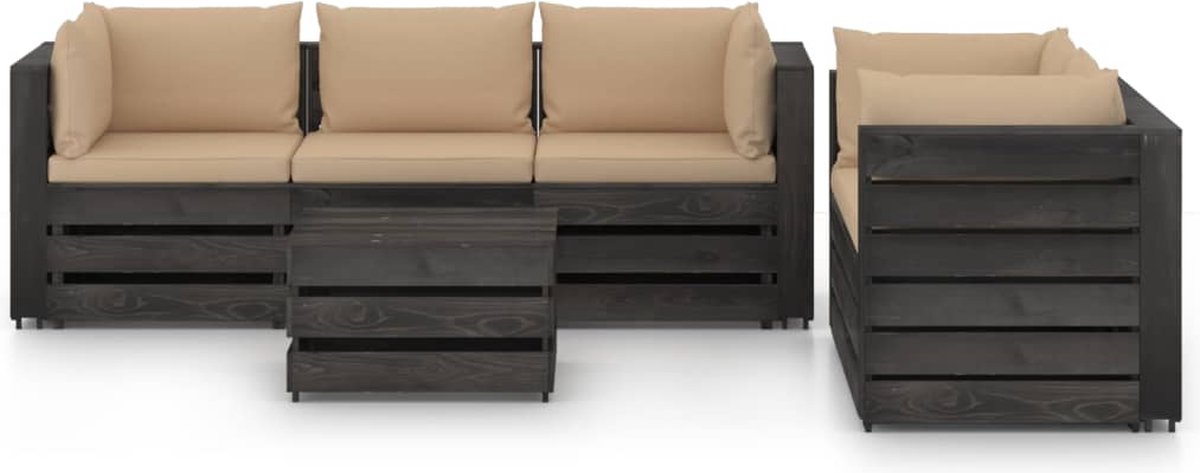 Vidaxl 6-delige Loungeset Met Kussens Geïmpregneerd Hout - Grijs