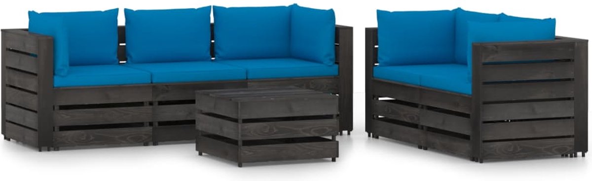 Vidaxl 6-delige Loungeset Met Kussens Geïmpregneerd Hout - Blauw