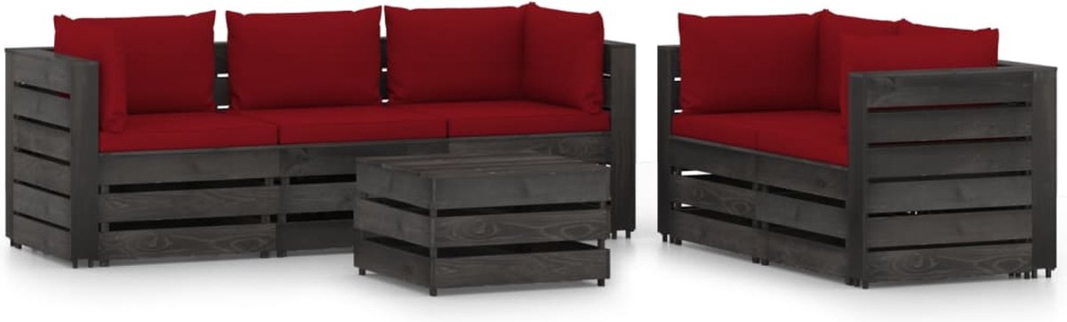 Vidaxl 6-delige Loungeset Met Kussens Geïmpregneerd Hout - Rood