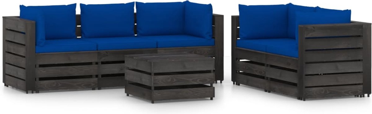 Vidaxl 6-delige Loungeset Met Kussens Geïmpregneerd Hout - Blauw