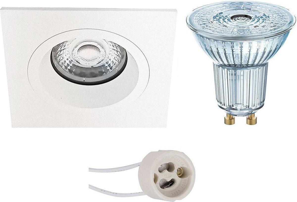 Osram - Led Spot Set - Parathom Par16 930 36d - Pragmi Rodos Pro - Gu10 Fitting - Dimbaar - Inbouw Vierkant - Mat - - Wit