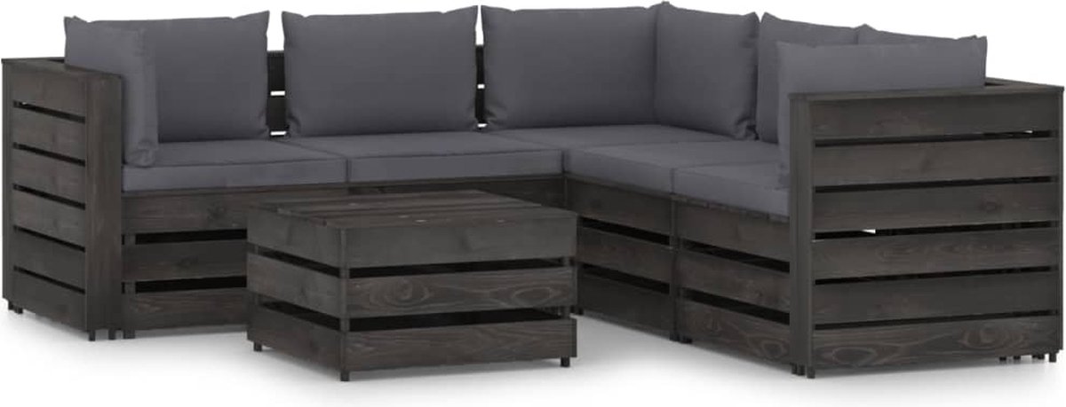 Vidaxl 6-delige Loungeset Met Kussens Geïmpregneerd Hout - Grijs