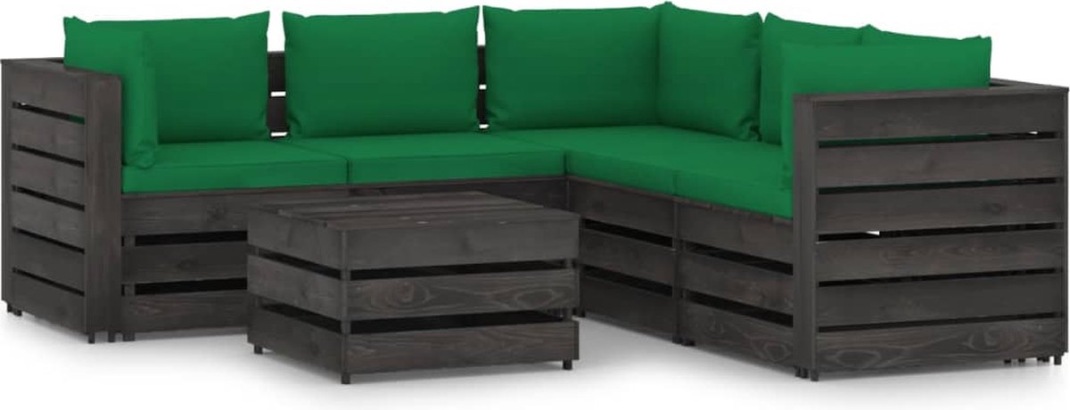 Vidaxl 6-delige Loungeset Met Kussens Geïmpregneerd Hout - Groen