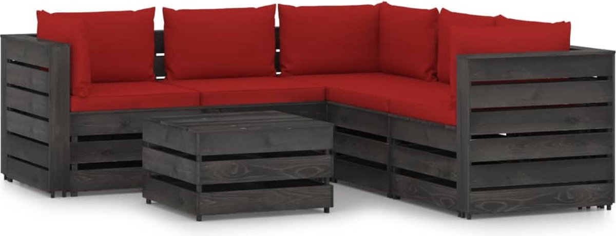 Vidaxl 6-delige Loungeset Met Kussens Geïmpregneerd Hout - Rood