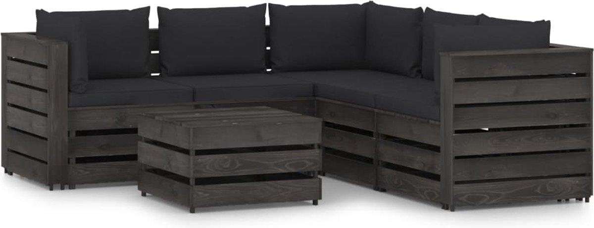 Vidaxl 6-delige Loungeset Met Kussens Geïmpregneerd Hout - Negro