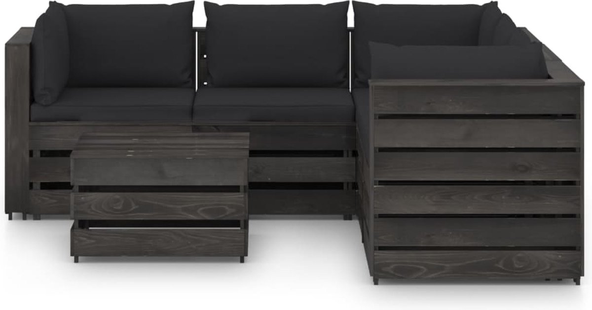Vidaxl 6-delige Loungeset Met Kussens Geïmpregneerd Hout - Zwart