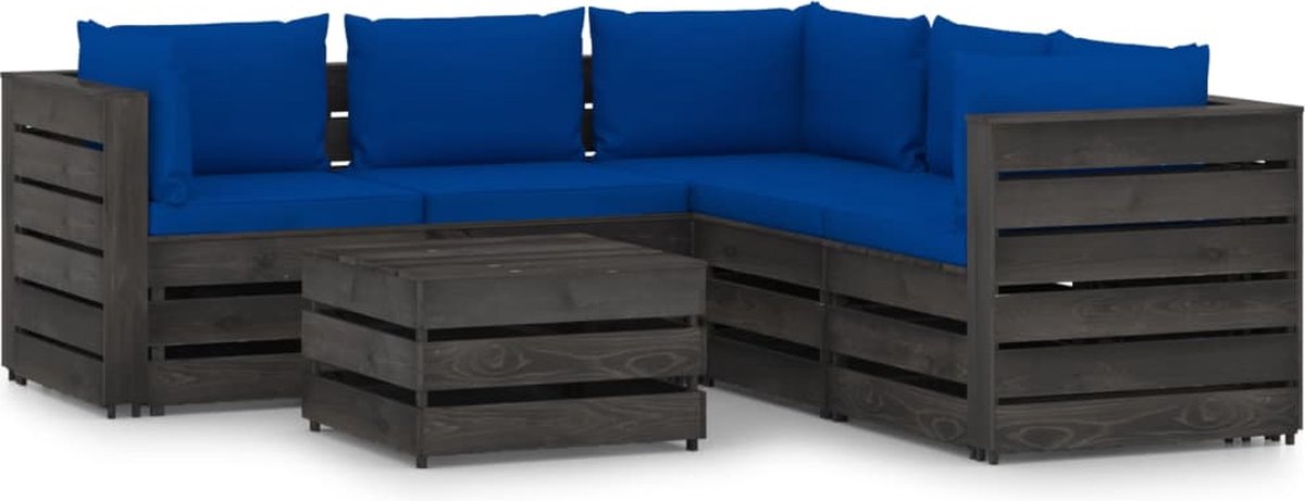 Vidaxl 6-delige Loungeset Met Kussens Geïmpregneerd Hout - Blauw