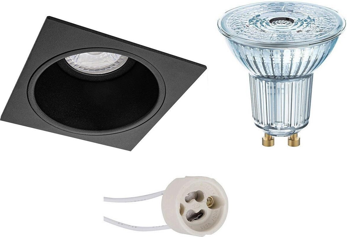 Osram - Led Spot Set - Parathom Par16 930 36d - Pragmi Minko Pro - Gu10 Fitting - Dimbaar - Inbouw Vierkant - Mat - Zwart