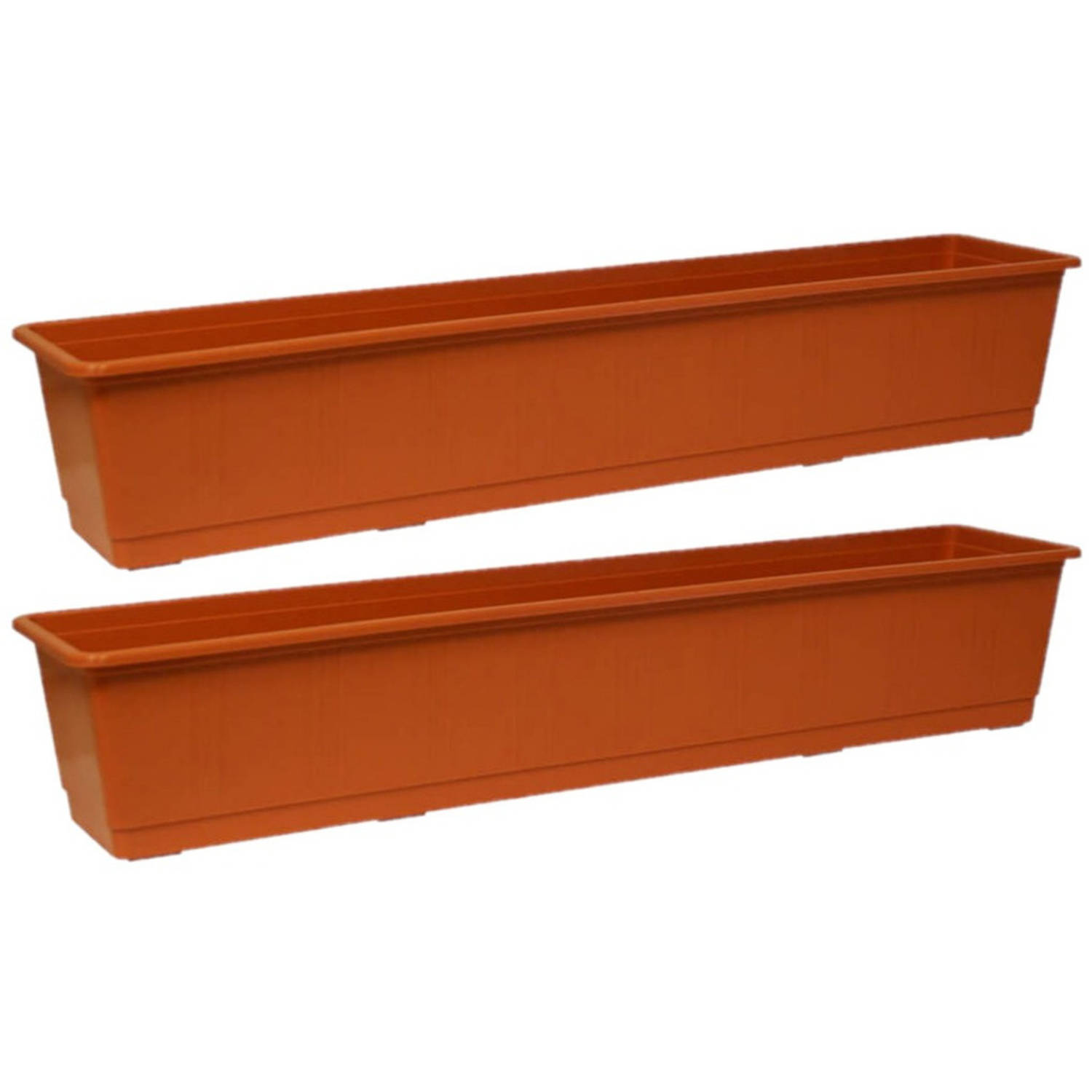 Geli Set Van 2x Stuks Plantenbakken Terracotta Rechthoekig 80 X 17,5 X 14,5 Cm - Bloembakken/plantenbakken Voor Binnen/buiten - Bruin