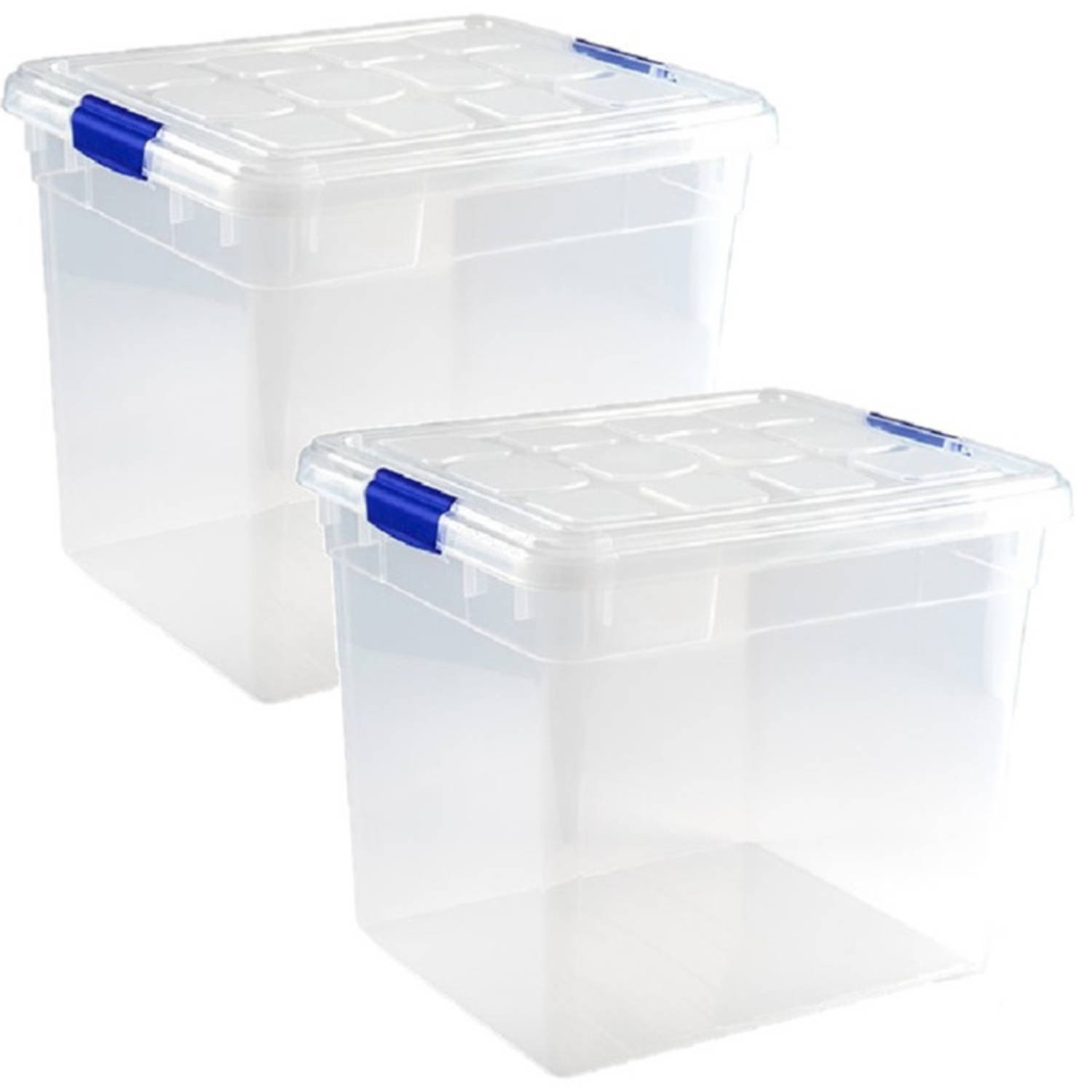 Forte Plastics 2x Stuks Opslagbakken/organizers Met Deksel 35 Liter 42 X 36 X 35 Cm Transparant - Opbergbakken