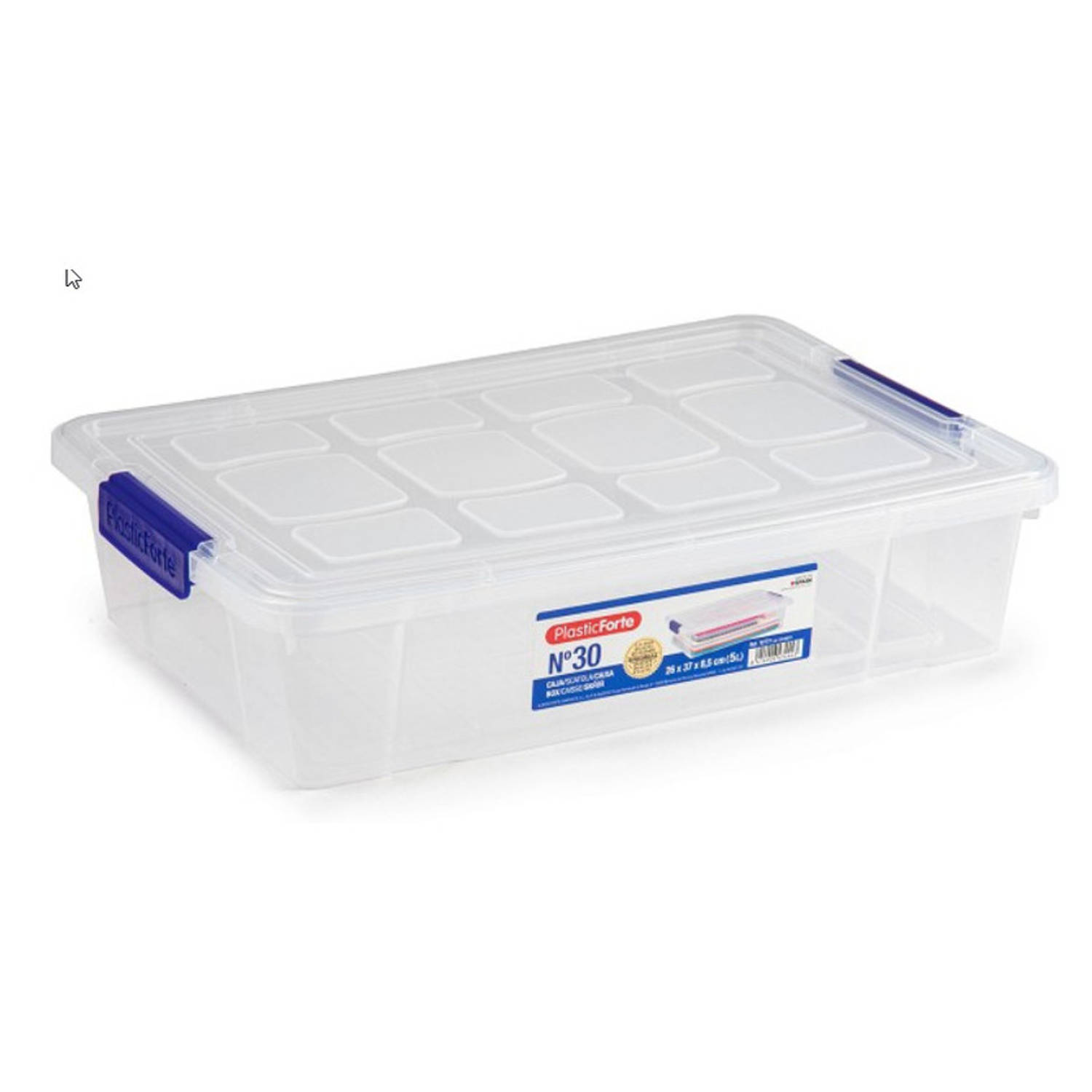 Forte Plastics 3x Stuks Opslagbak/organizer Met Deksel 5 Liter Transparant - Opbergbakken - 26 X 40 X 8,5 Cm - Blauw