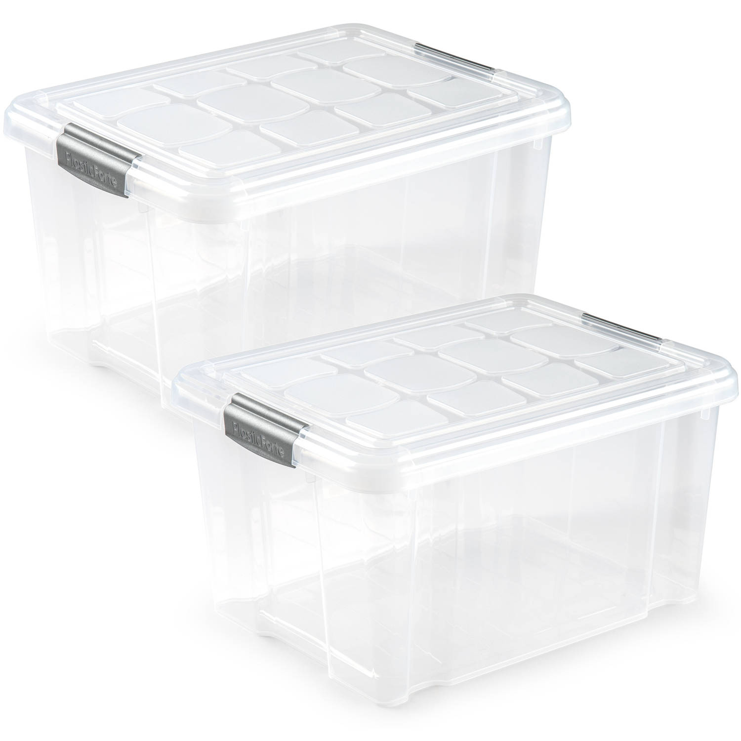 Forte Plastics 3x Stuks Opslagbakken/organizers Met Deksel 16 Liter 40 X 30 X 21 Cm Transparant - Opbergbakken - Grijs