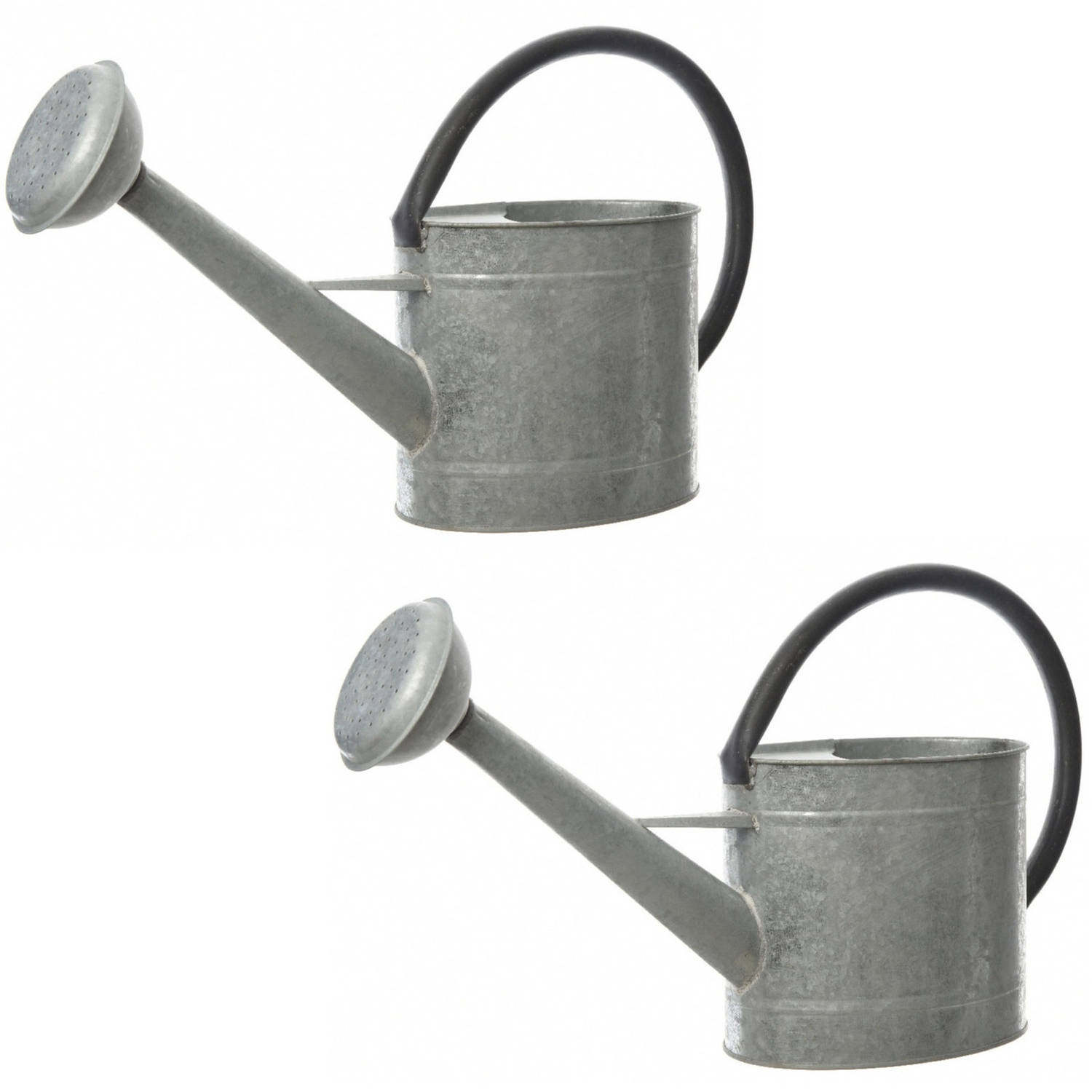 Decoris Set Van 2x Stuks Grijze Tuinbewatering/decoratie Gieters Van Zink 2,5 Liter - Zinken Gieters - Silver