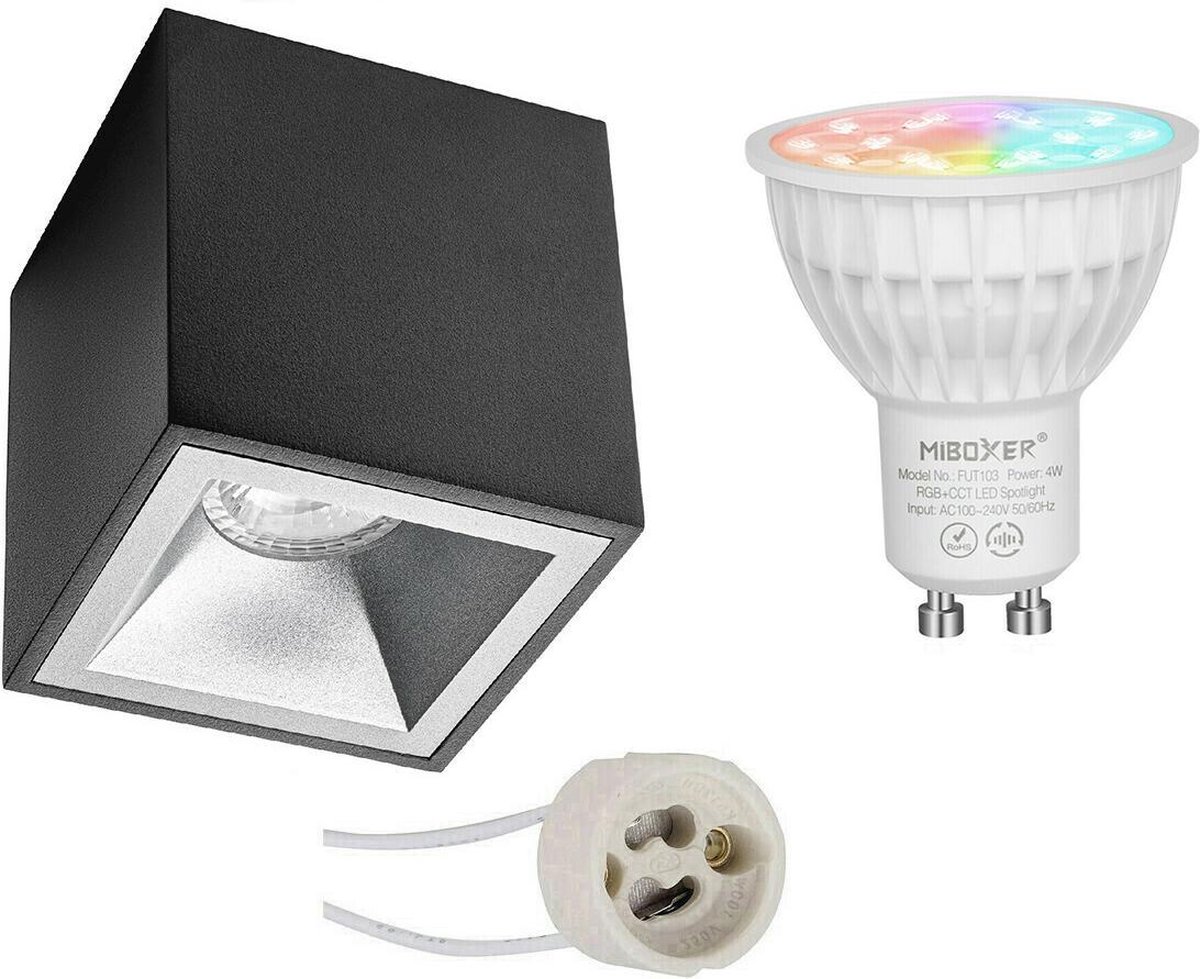 Mi-light - Opbouwspot Set Gu10 - Smart Led - Wifi Led - Slimme Led - 4w - Rgb+cct - Aanpasbare Kleur - Dimbaar - Pragmi - Zwart