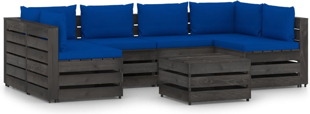 Vidaxl 7-delige Loungeset Met Kussens Geïmpregneerd Hout - Blauw