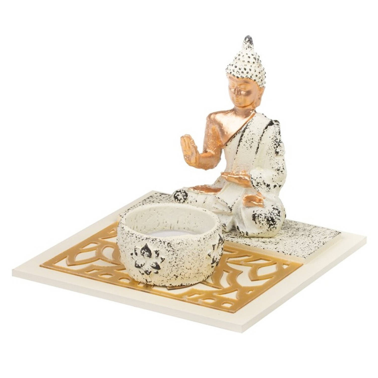 Boeddha Beeld Met Waxinelichthouder 14 Cm - Boeddha Beeldjes Voor Binnen Gebruik