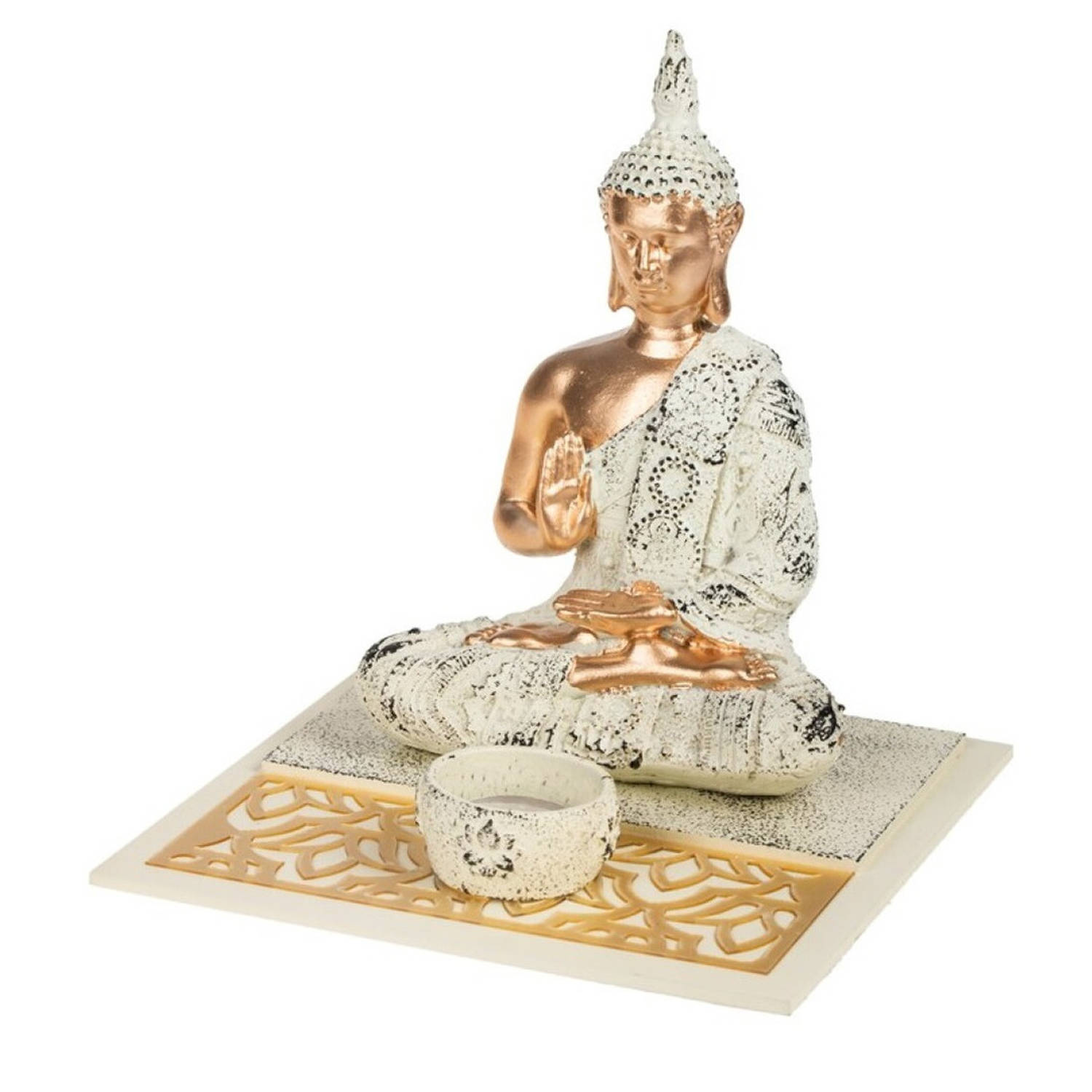 Boeddha Beeld Met Waxinelichthouder 19 Cm - Boeddha Beeldjes Voor Binnen Gebruik