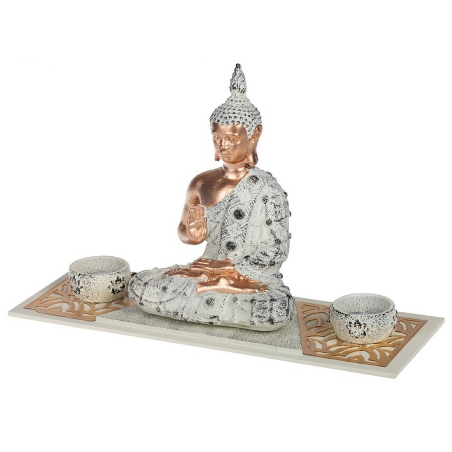 Boeddha Beeld Met Waxinelichthouders 33 Cm - Boeddha Beeldjes Voor Binnen Gebruik