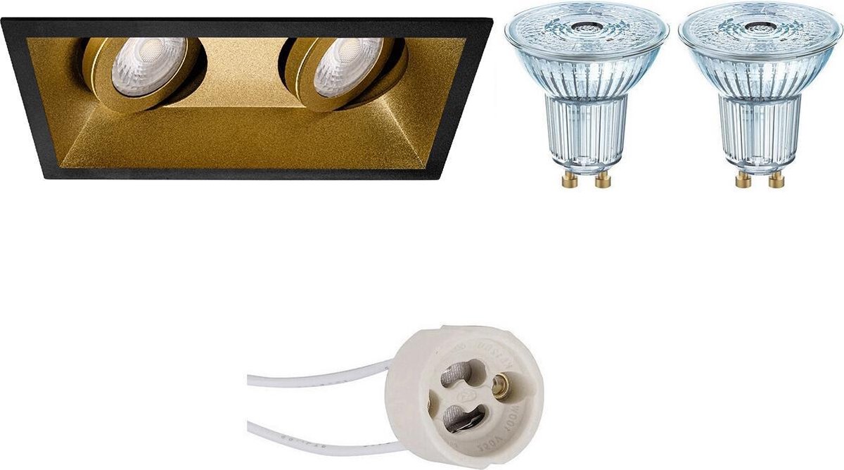 Osram - Led Spot Set - Parathom Par16 940 36d - Pragmi Zano Pro - Gu10 Fitting - Dimbaar - Inbouw Rechthoek Dubbel - Mat - Zwart