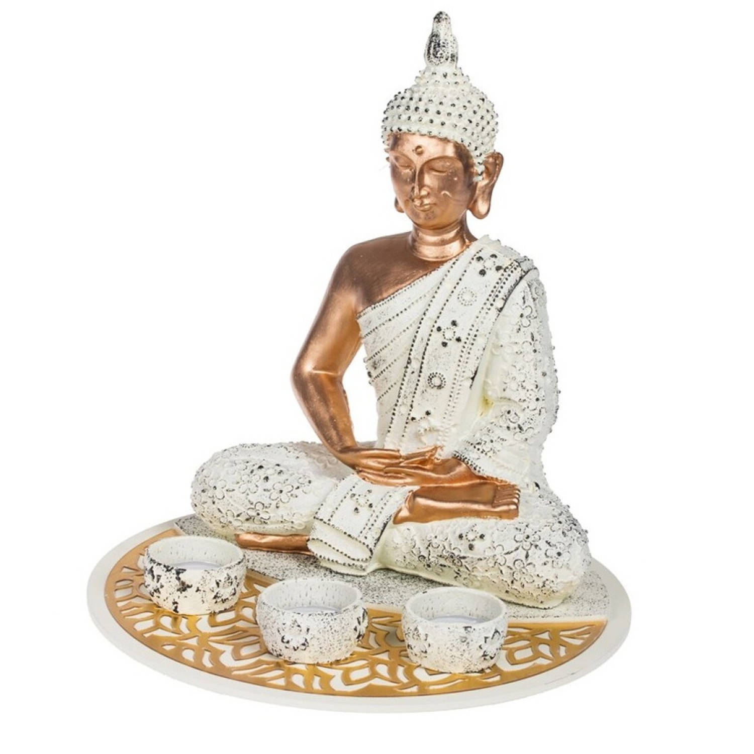 Boeddha Beeld Met Waxinelichthouders 29 Cm - Boeddha Beeldjes Voor Binnen Gebruik