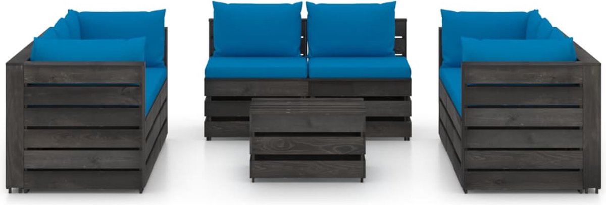 Vidaxl 9-delige Loungeset Met Kussens Geïmpregneerd Hout - Blauw