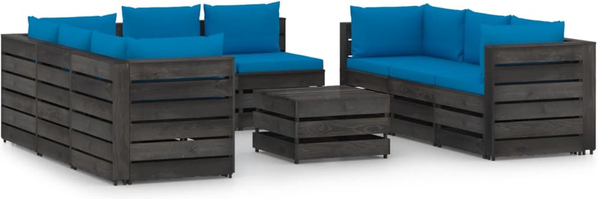 Vidaxl 9-delige Loungeset Met Kussens Geïmpregneerd Hout - Blauw