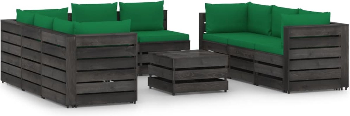 Vidaxl 9-delige Loungeset Met Kussens Geïmpregneerd Hout - Groen