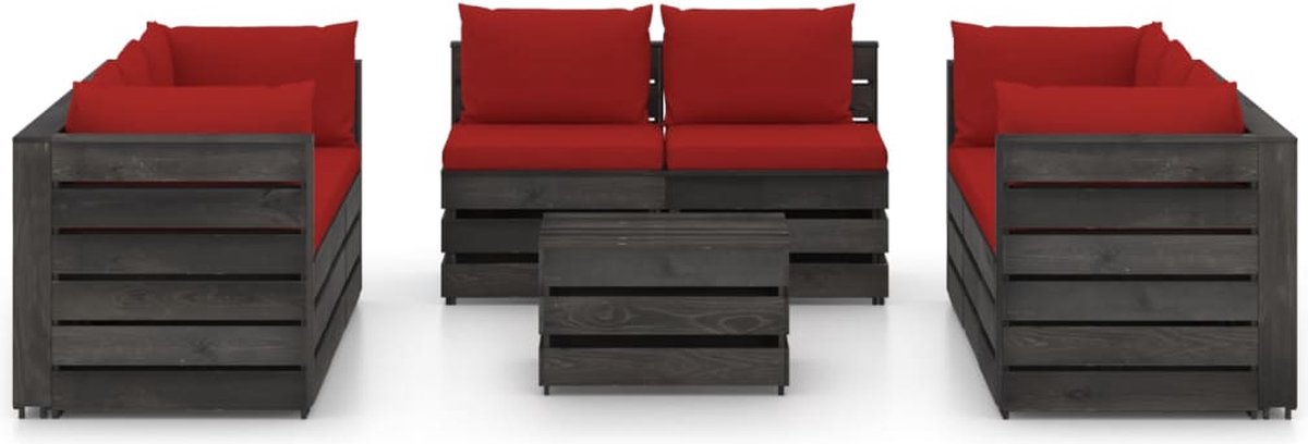 Vidaxl 9-delige Loungeset Met Kussens Geïmpregneerd Hout - Rood