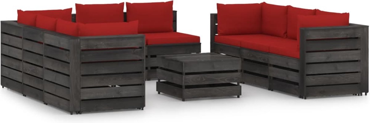 Vidaxl 9-delige Loungeset Met Kussens Geïmpregneerd Hout - Rood