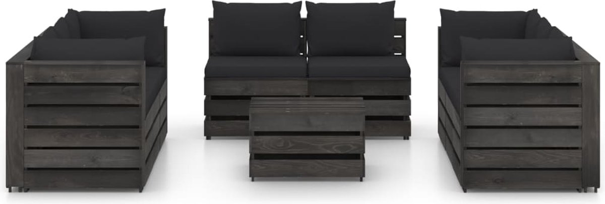 Vidaxl 9-delige Loungeset Met Kussens Geïmpregneerd Hout - Zwart
