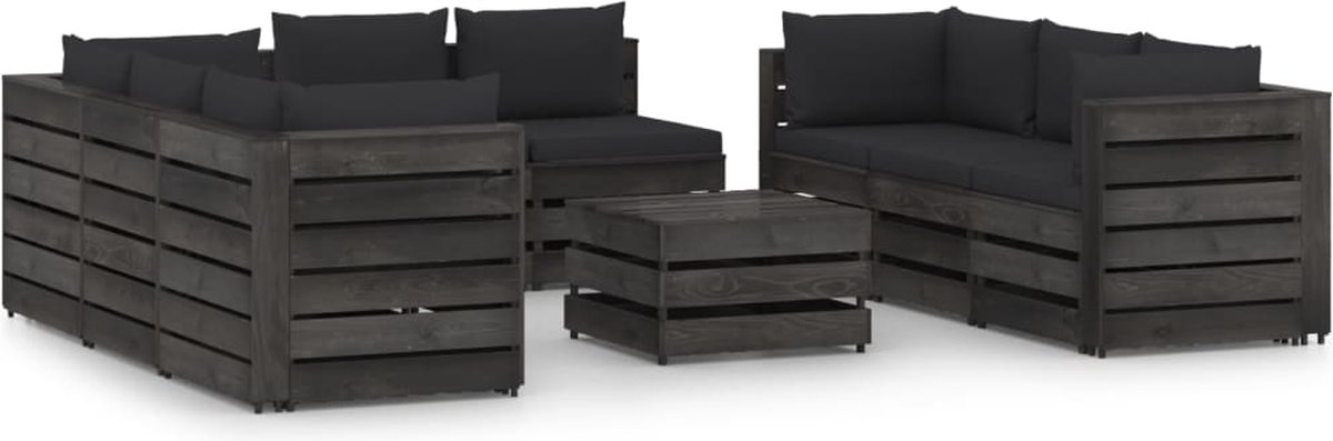 Vidaxl 9-delige Loungeset Met Kussens Geïmpregneerd Hout - Zwart