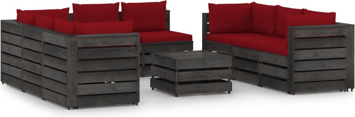 Vidaxl 9-delige Loungeset Met Kussens Geïmpregneerd Hout - Rood