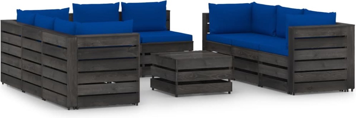 Vidaxl 9-delige Loungeset Met Kussens Geïmpregneerd Hout - Blauw