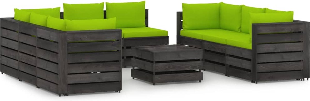 Vidaxl 9-delige Loungeset Met Kussens Geïmpregneerd Hout - Groen