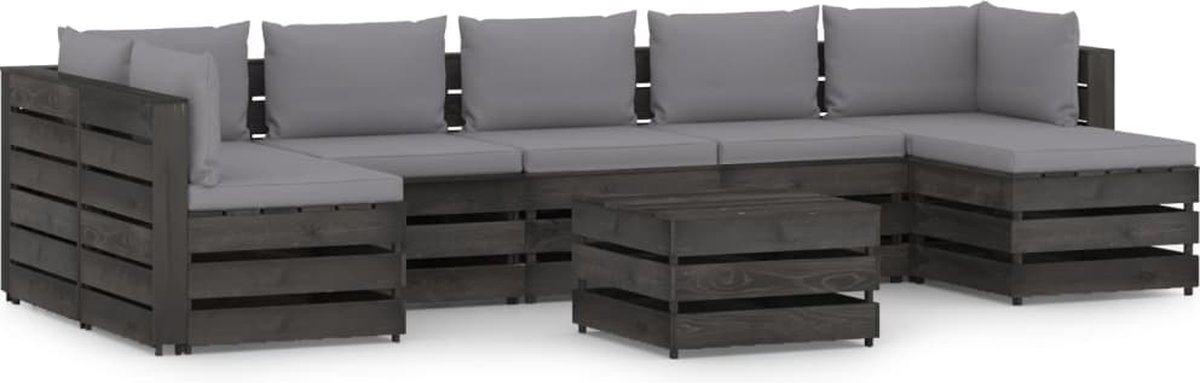 Vidaxl 8-delige Loungeset Met Kussens Geïmpregneerd Hout - Grijs