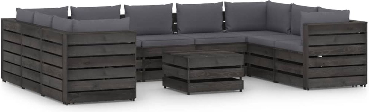 Vidaxl 10-delige Loungeset Met Kussens Geïmpregneerd Hout - Grijs