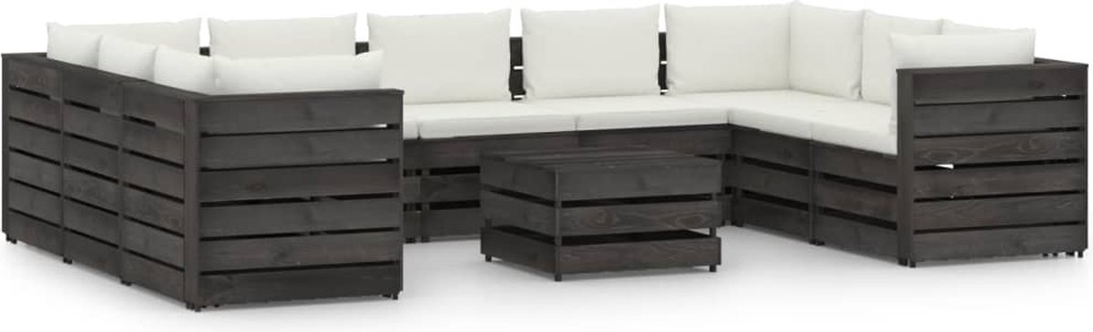 Vidaxl 10-delige Loungeset Met Kussens Geïmpregneerd Hout - Gris