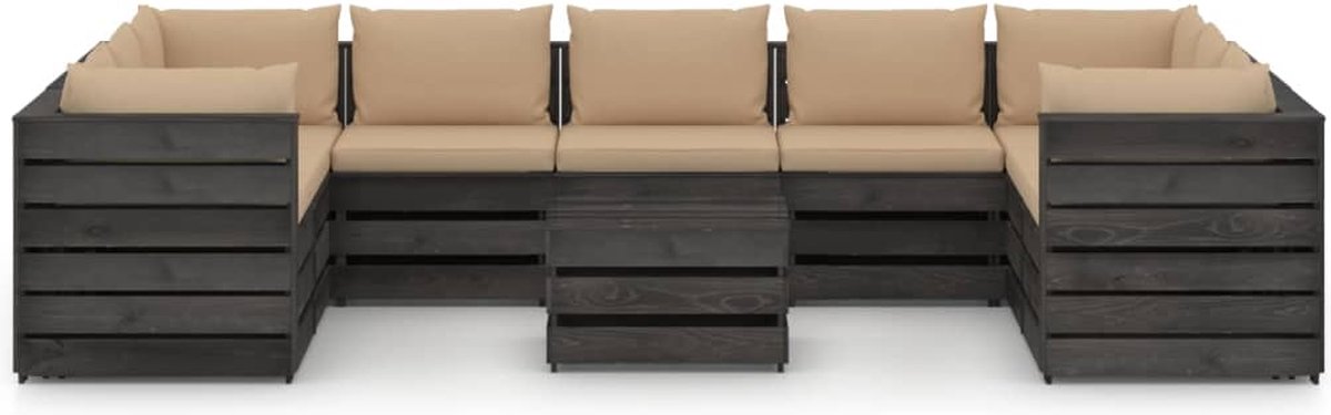 Vidaxl 10-delige Loungeset Met Kussens Geïmpregneerd Hout - Grijs