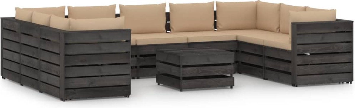 Vidaxl 10-delige Loungeset Met Kussens Geïmpregneerd Hout - Grijs