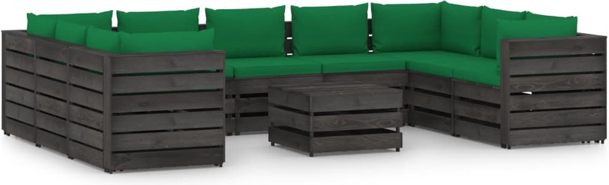 Vidaxl 10-delige Loungeset Met Kussens Geïmpregneerd Hout - Groen