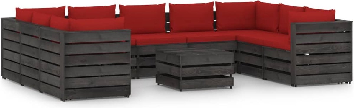 Vidaxl 10-delige Loungeset Met Kussens Geïmpregneerd Hout - Rood