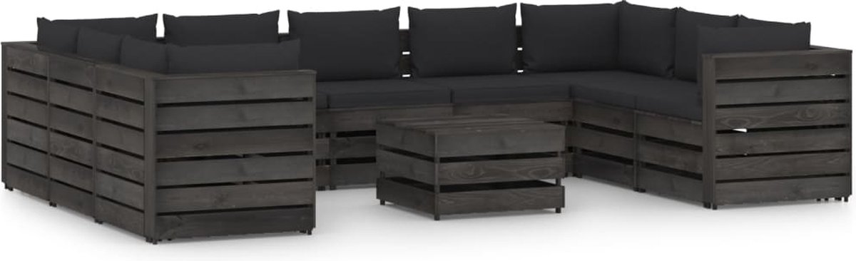 Vidaxl 10-delige Loungeset Met Kussens Geïmpregneerd Hout - Zwart