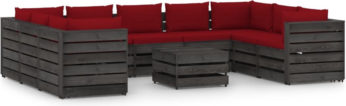 Vidaxl 10-delige Loungeset Met Kussens Geïmpregneerd Hout - Rood