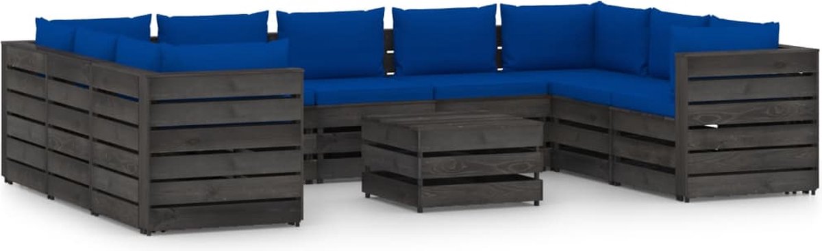 Vidaxl 10-delige Loungeset Met Kussens Geïmpregneerd Hout - Blauw