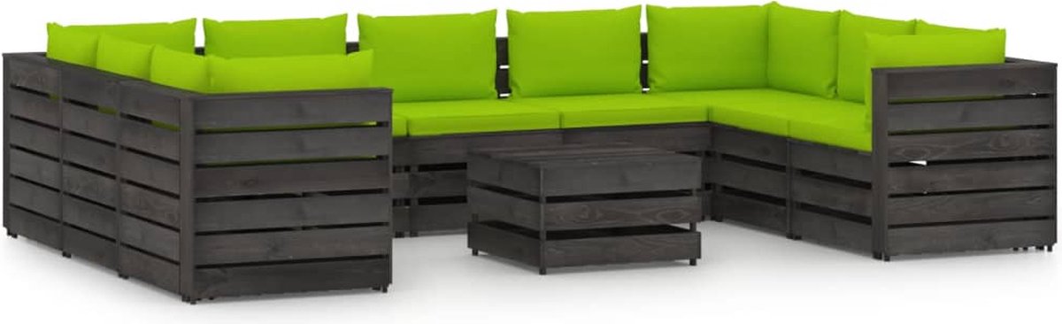 Vidaxl 10-delige Loungeset Met Kussens Geïmpregneerd Hout - Groen