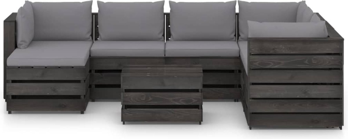 Vidaxl 8-delige Loungeset Met Kussens Geïmpregneerd Hout - Grijs