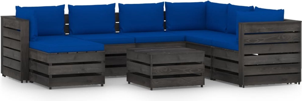 Vidaxl 8-delige Loungeset Met Kussens Geïmpregneerd Hout - Blauw