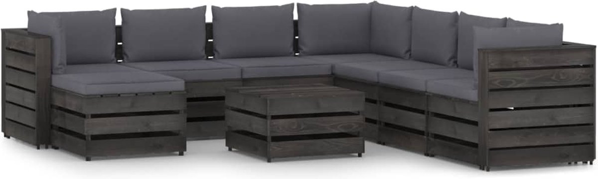 Vidaxl 9-delige Loungeset Met Kussens Geïmpregneerd Hout - Grijs