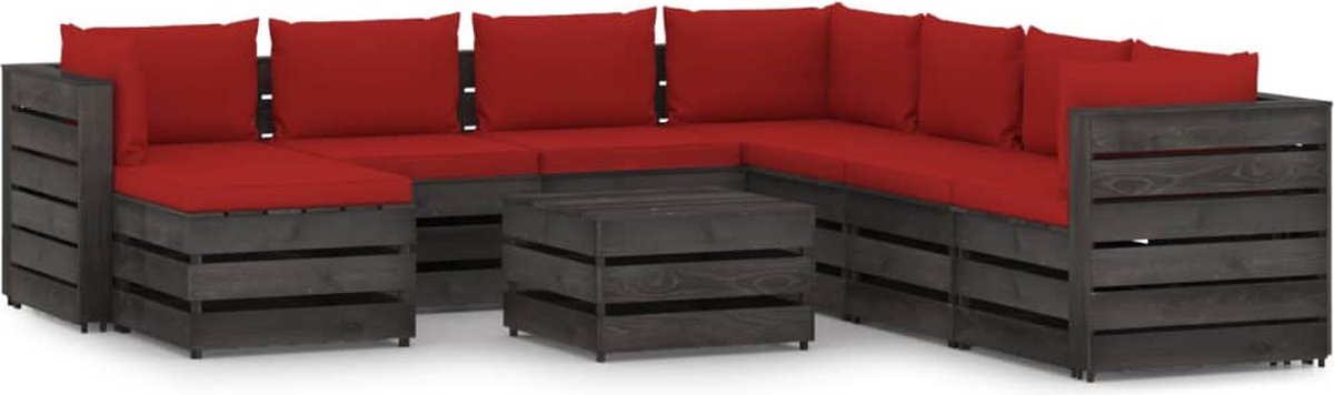 Vidaxl 9-delige Loungeset Met Kussens Geïmpregneerd Hout - Rood