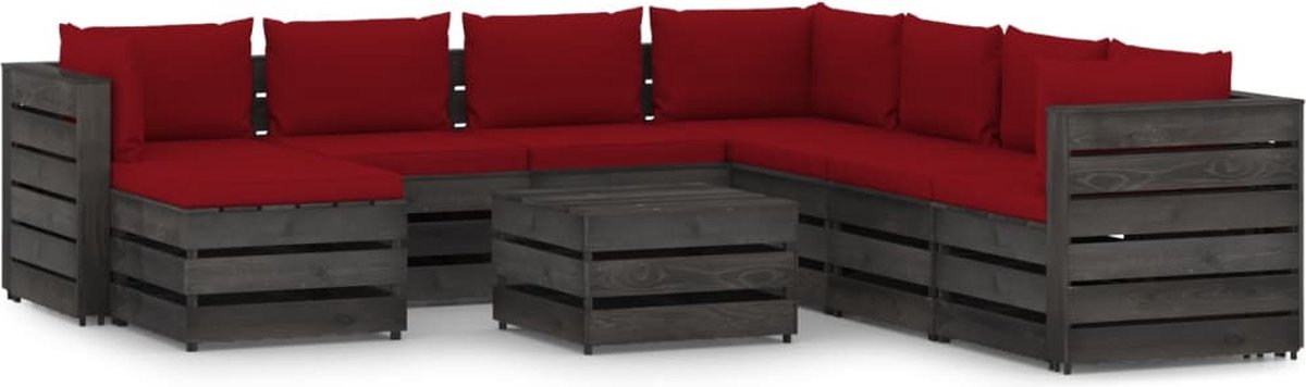 Vidaxl 9-delige Loungeset Met Kussens Geïmpregneerd Hout - Rood